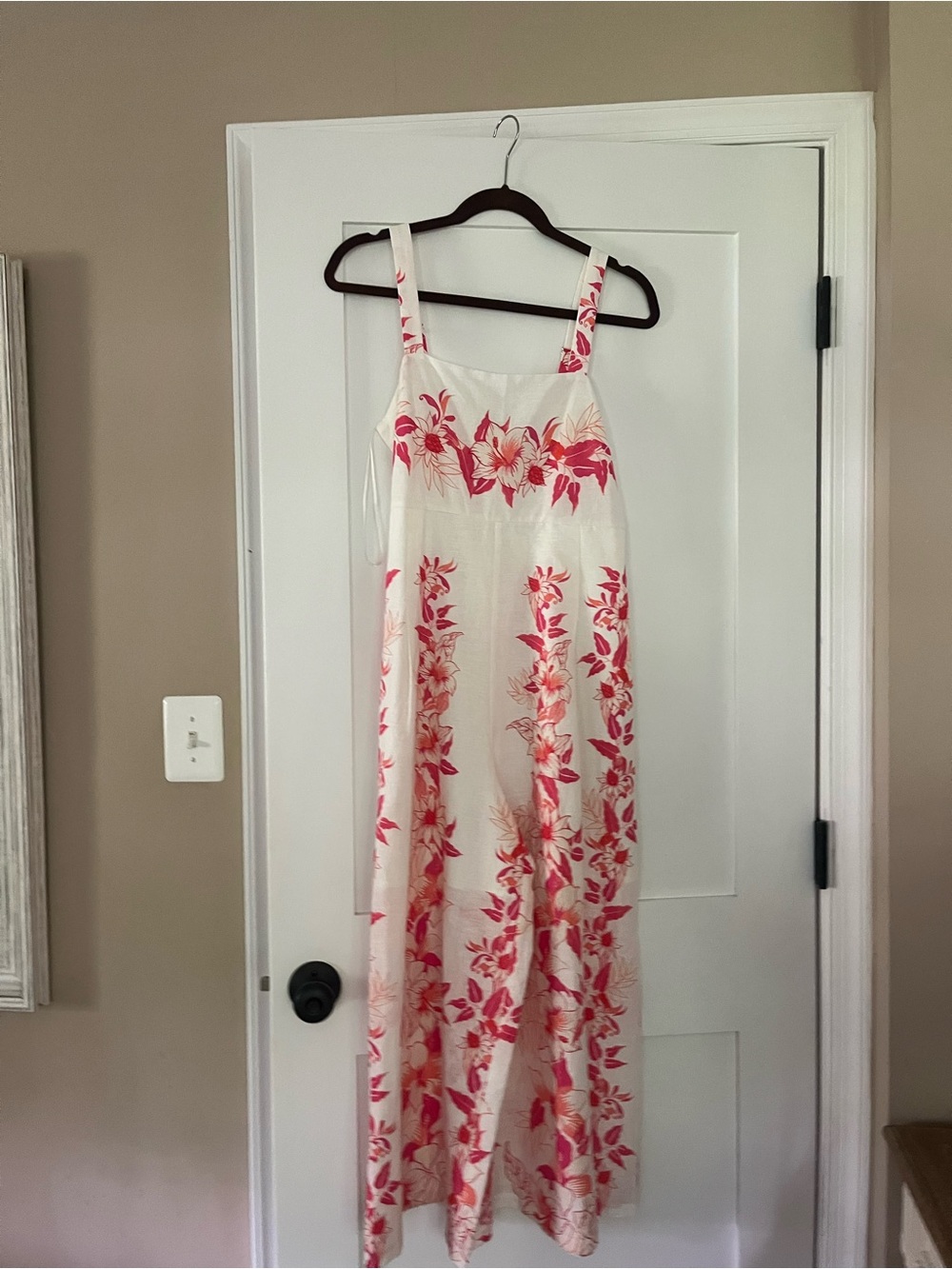 Express White Maxi Jumpsuit with Pink Floral Print
